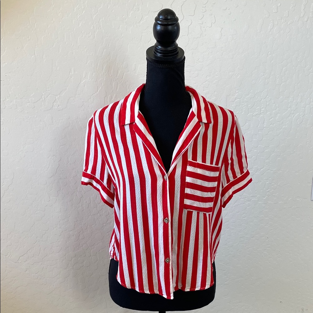 Red & White Striped Button-Down Shirt